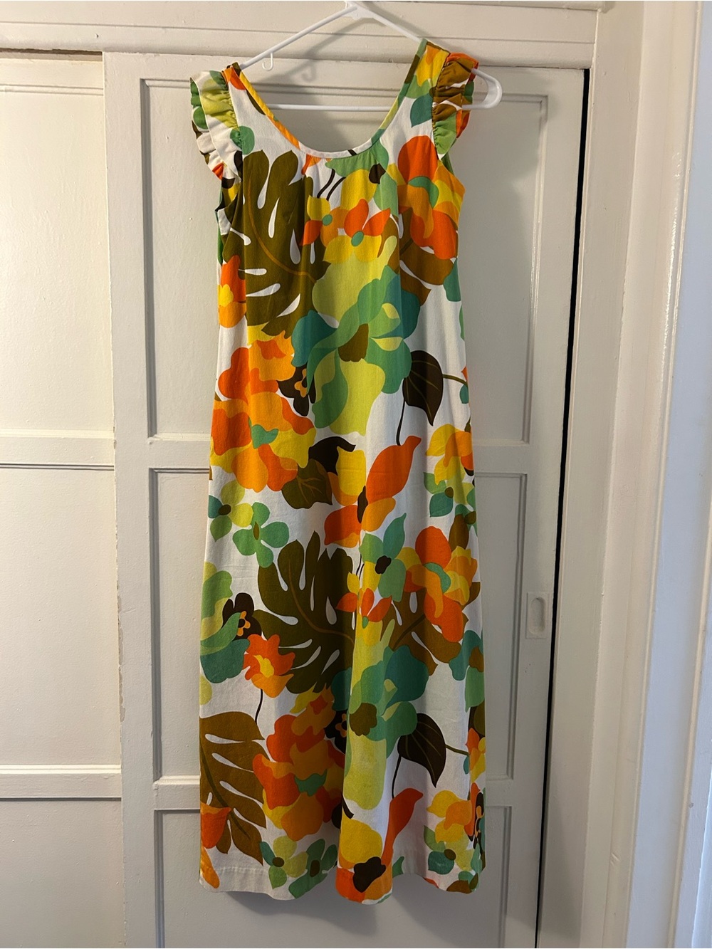 Vintage Sears Hawaiian Fashions Sleeveless Maxi Dress in Orange, Green & Yellow
